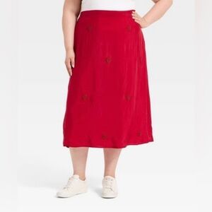 Target Red Embroidered Heart Midi Skirt